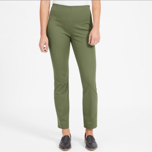 EVERLANE The Side-Zip Stretch Cotton Olive Ponte Pant 4 - Picture 1 of 14